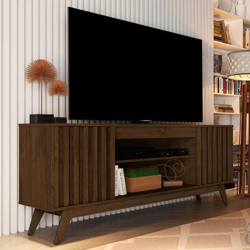 Rack Para Tv Ucrania 2 Portas Ripado Cedro