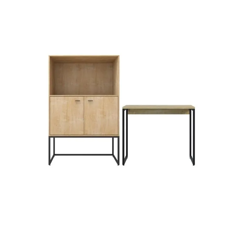 Conjunto De Armario Semi-aberto E Mesa Hektor Natura Preto