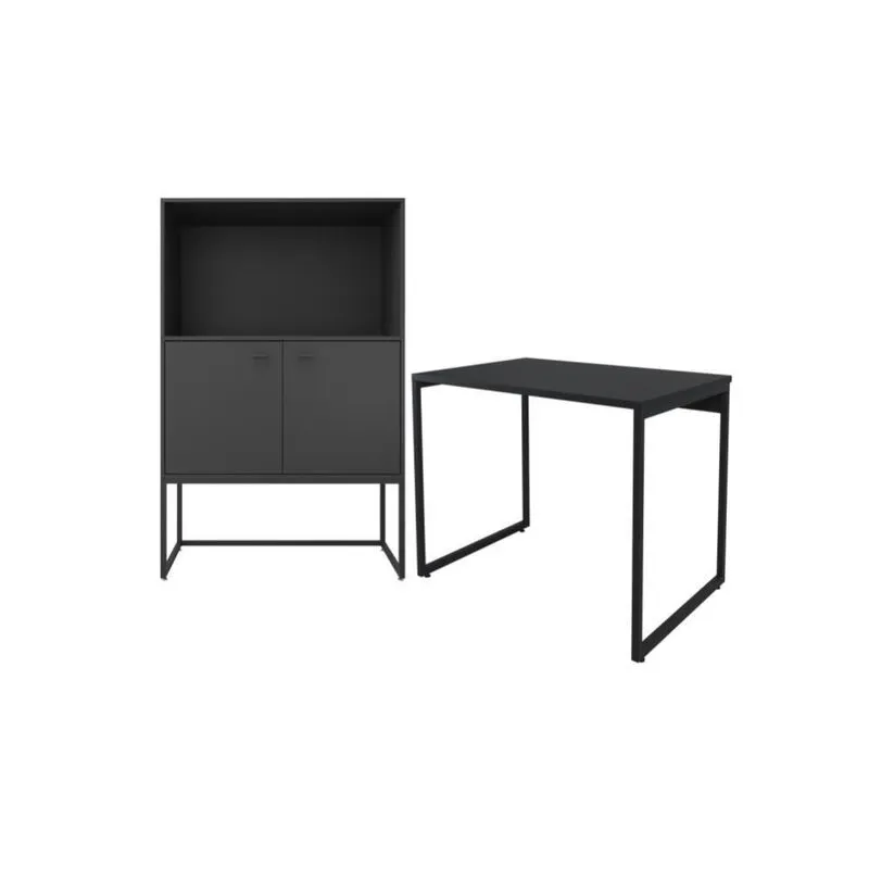 Conjunto De Armario Semi-aberto E Mesa Hektor Preto