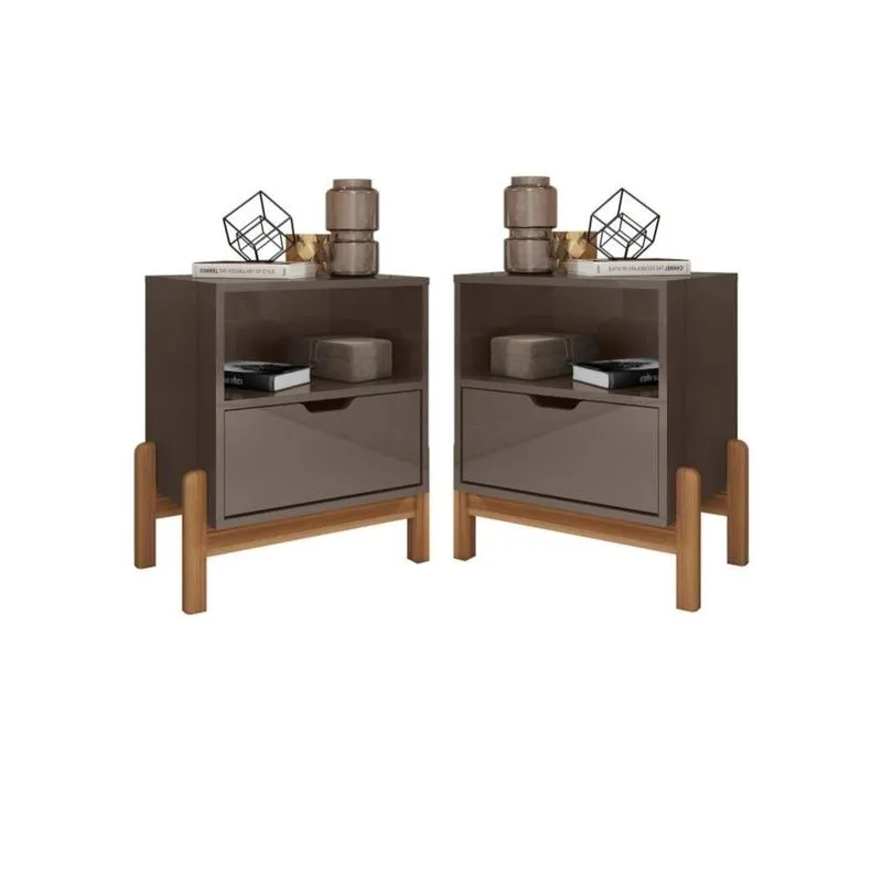 Conjunto Mesas De Cabeceira Tech Cinza Perola