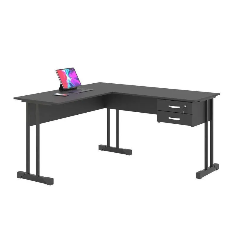Mesa Em L Com 2 Gavetas Rael Preto Onix