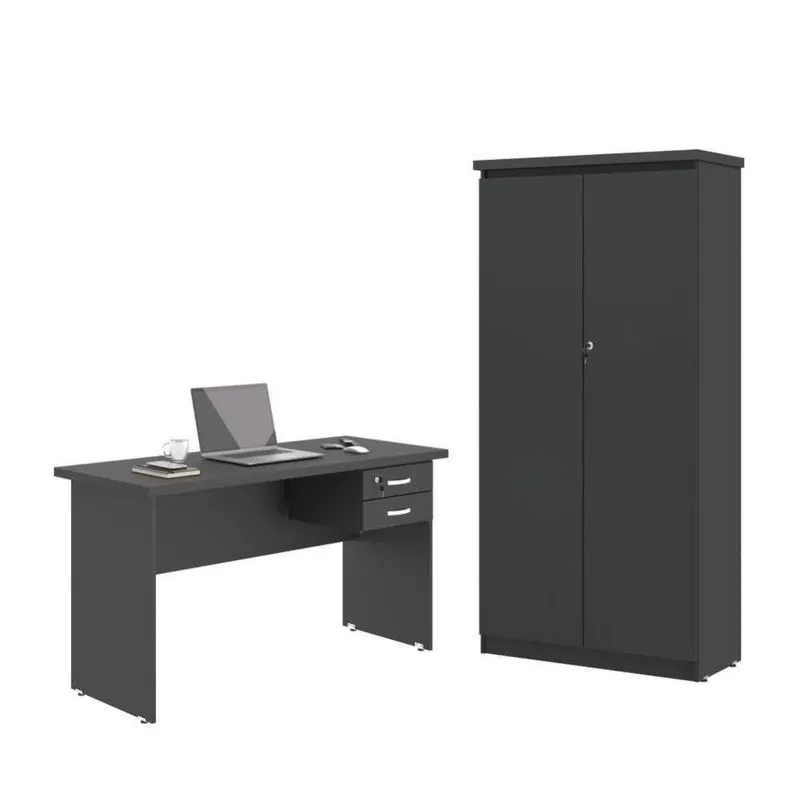 Mesa De Escritorio Com Armário 2 Portas Pampulha Preto Onix