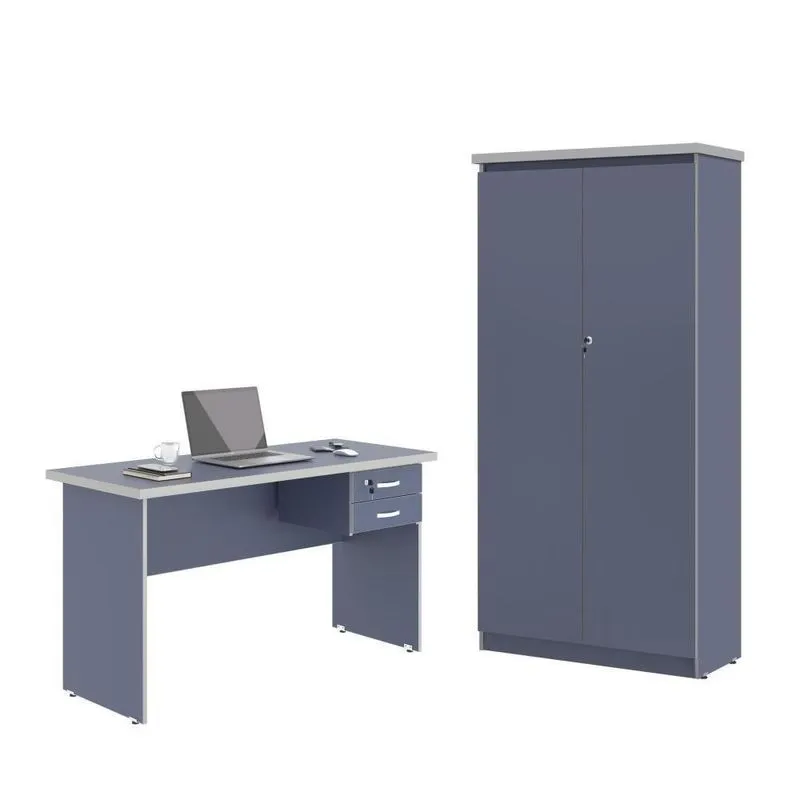 Mesa De Escritorio Com Armário 2 Portas Pampulha Azul