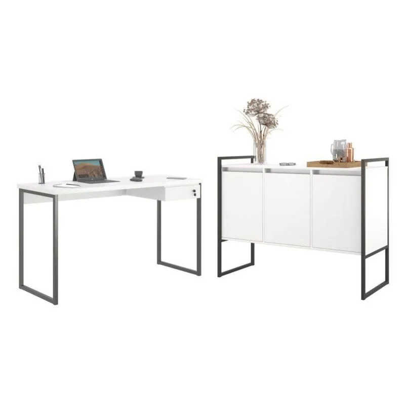 Conjunto Mesa E Buffet Garruer Branco