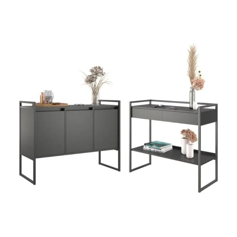 Conjunto Buffet E Aparador Industrial Preto Onix