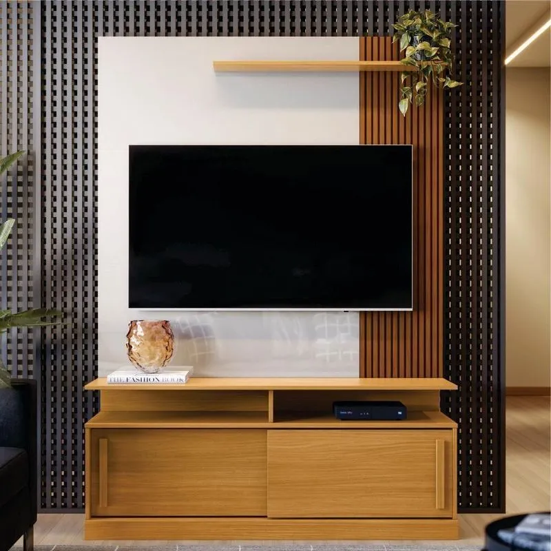Home Para Tv Com Prateleira Ibirapuera Tauari Ripado Off White Perolziado
