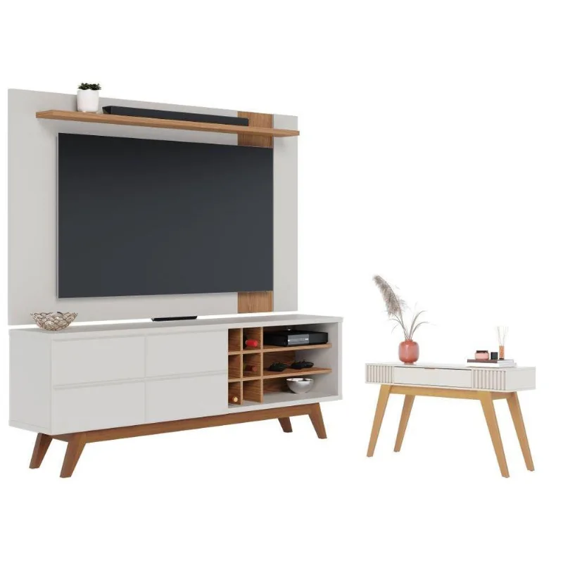 Conjunto Home Para Tv E Aparador Diana Off-white Freijo