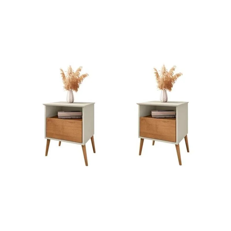 Conjunto De Mesa De Cabeceira Moreira Off White Naturalle