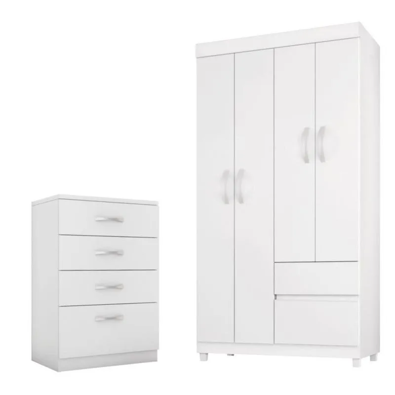 Conjunto Quarto Guarda Roupa E Comoda Vicenza Branco Rosa