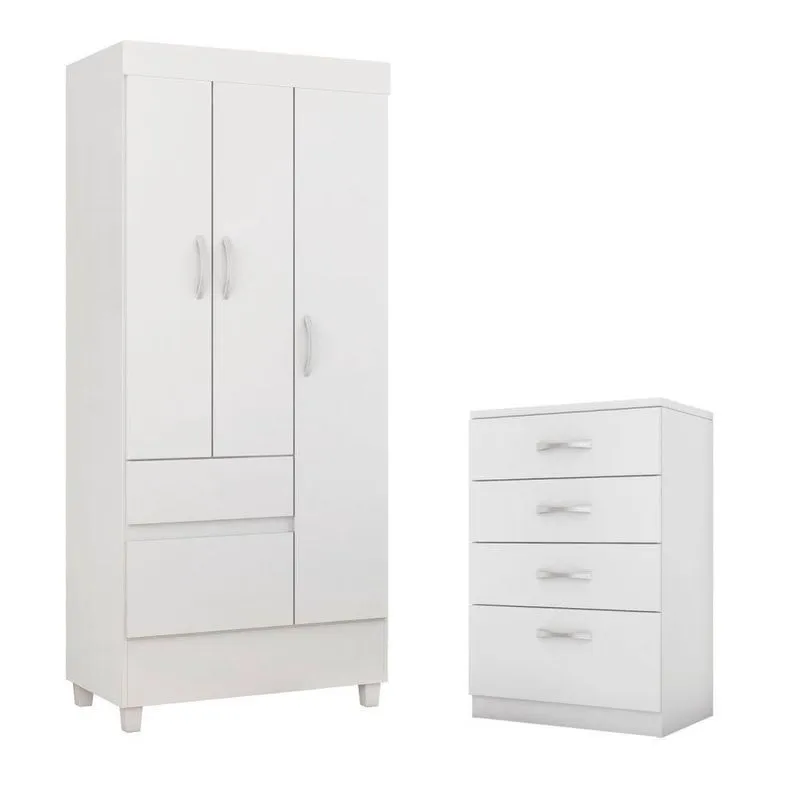 Conjunto Quarto Guarda Roupa E Comoda Fabi Branco Rosa