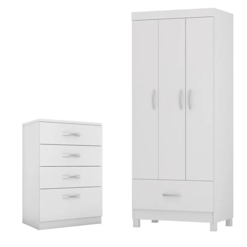 Conjunto Quarto Guarda Roupa E Comoda Jones Branco