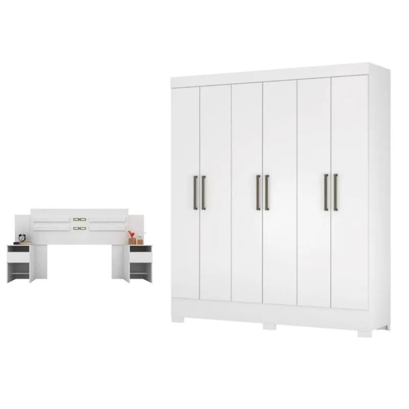 Conjunto Cabeceira E Guarda Roupa Casal Virgina Branco