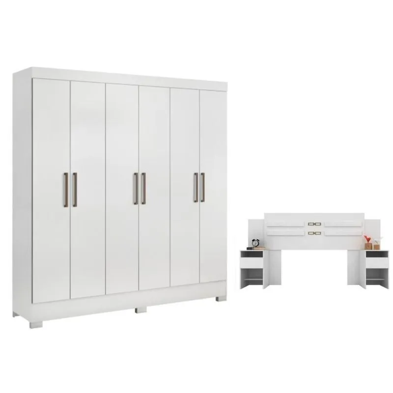 Conjunto Cabeceira E Guarda Roupa Casal Ferrara Branco