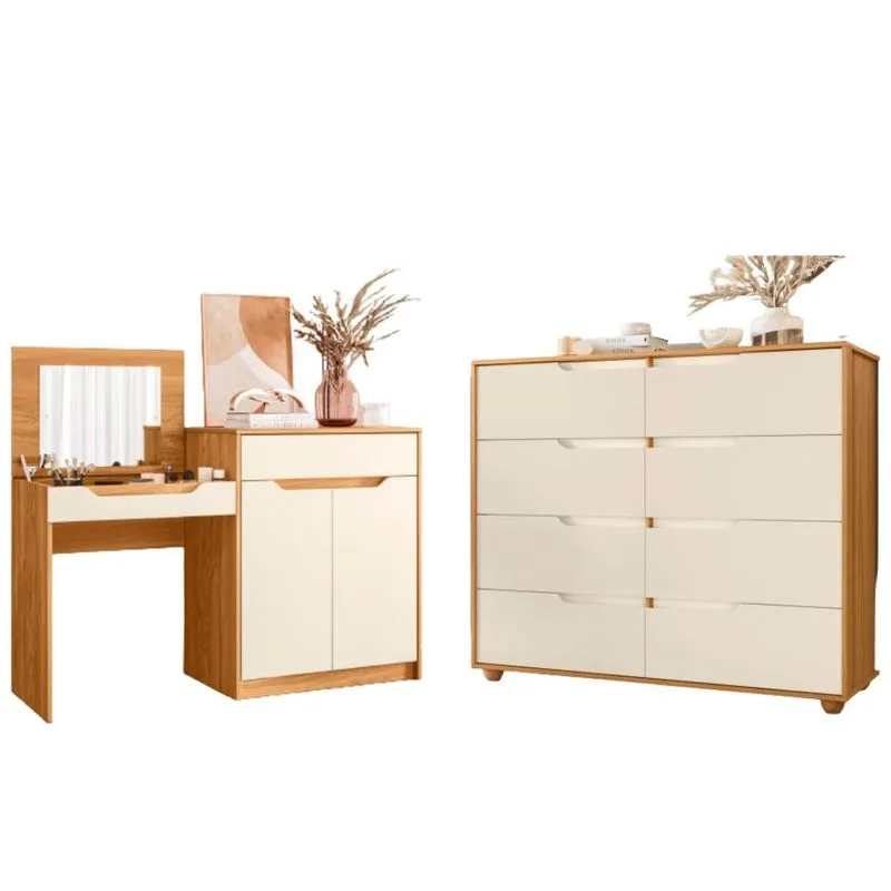 Conjunto Penteadeira Com Escrivaninha E Comôda Tundra Carvalho Grife Off White