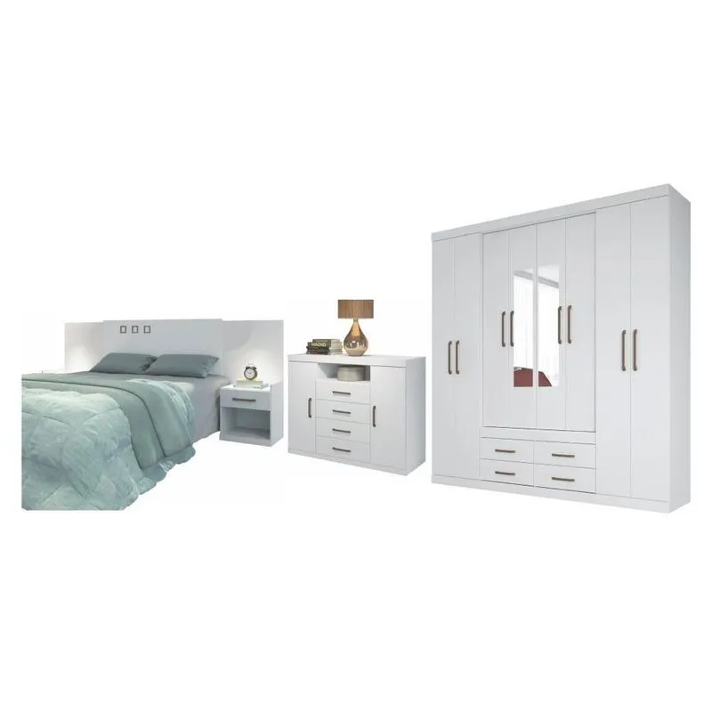 Conjunto Quarto De Casal Completo Com Espelho Aloy Branco