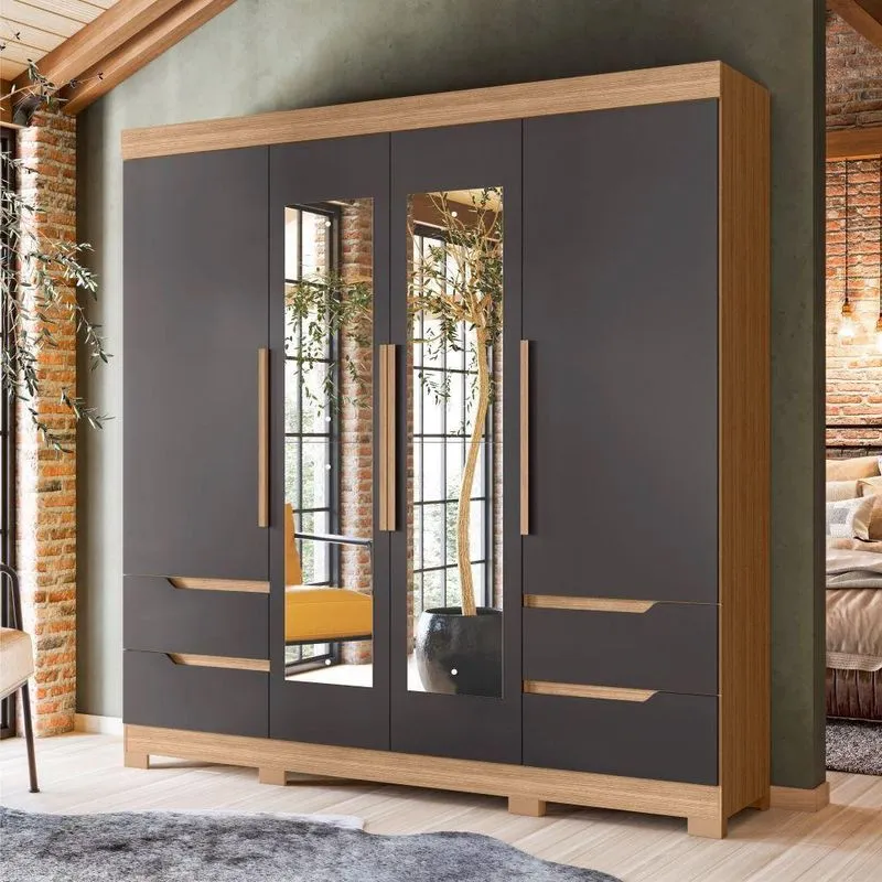Roupeiro 4 Portas Com Espelho Atlanta Nature Titanium
