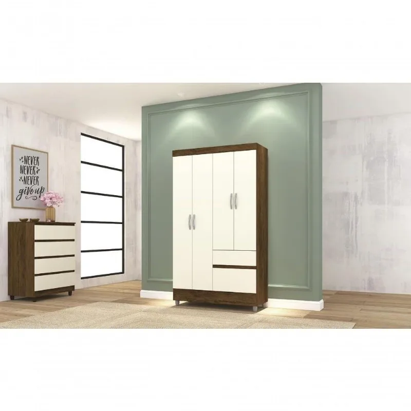 Guarda Roupa Casal Spectra 4 Portas 2 Gavetas Imbuia- Champanhe