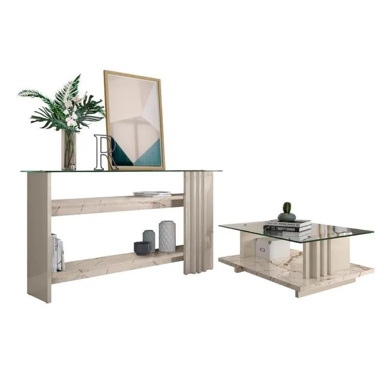 Conjunto Aparador E Mesa De Centro Kassia Calacata Off-white