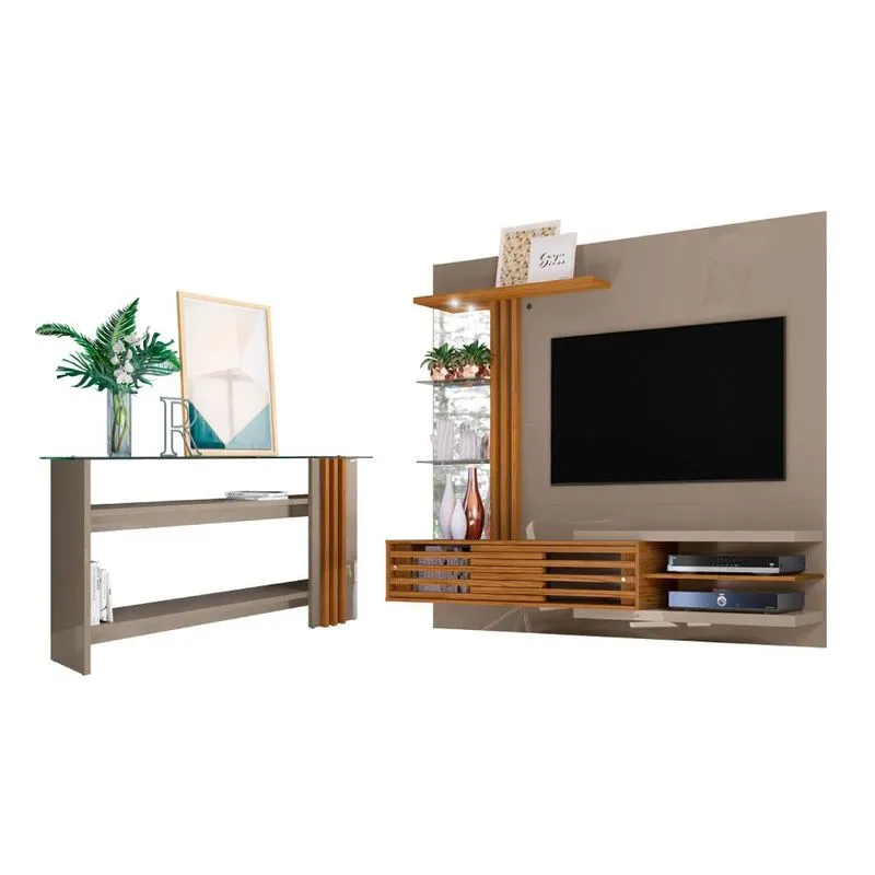 Conjunto Home Theater E Aparador Wayne Fendi / Naturale