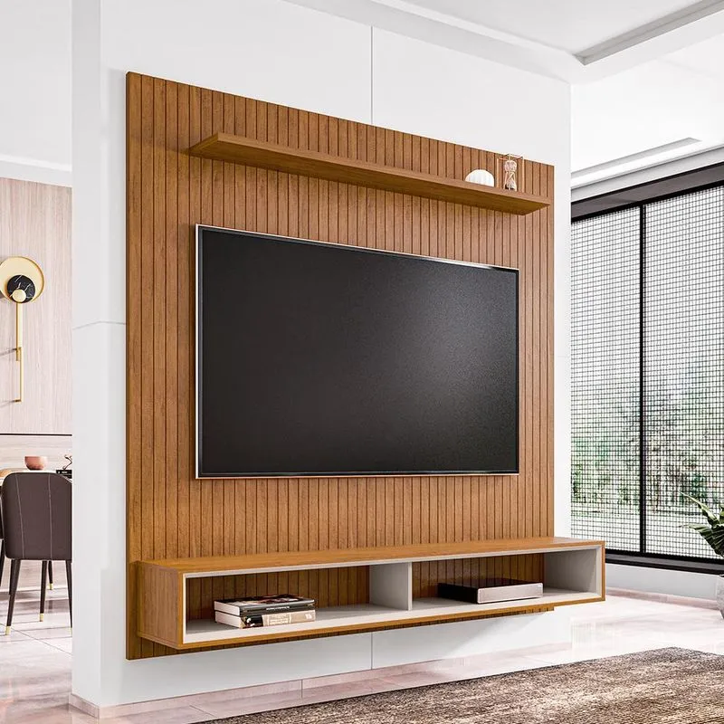 Home Para Tv Ripado Até 60 Polegadas Curry 220 Cedro Off White