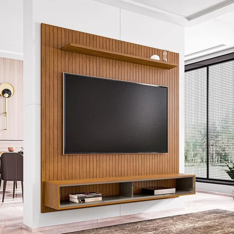 Home Para Tv Ripado Até 60 Polegadas Curry 220 Cedro Cinza Pérola