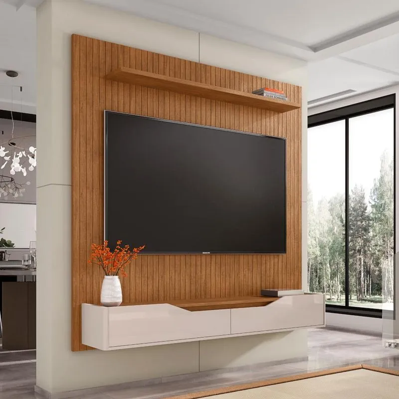 Home Para Tv Ripado Até 60 Polegadas Cetus 180 Cedro Off White