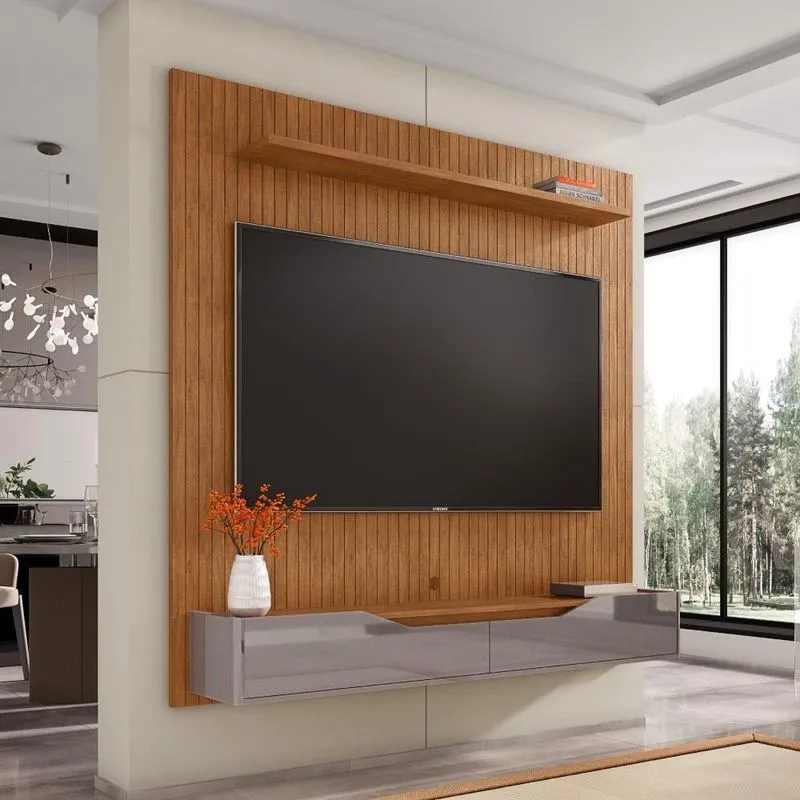 Home Para Tv Ripado Até 60 Polegadas Fenix 220 Cedro Cinza Pérola