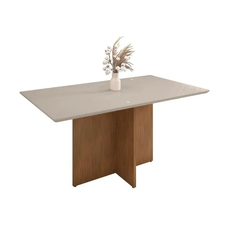 Mesa Para Sala De Jantar Brittany Off White Cedro Tampo Em Vidro