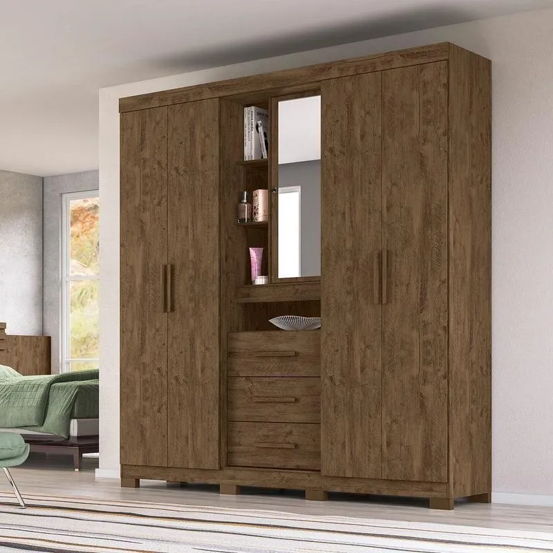 Guarda Roupa 5 Portas Milford Com Espelho Castanho Wood