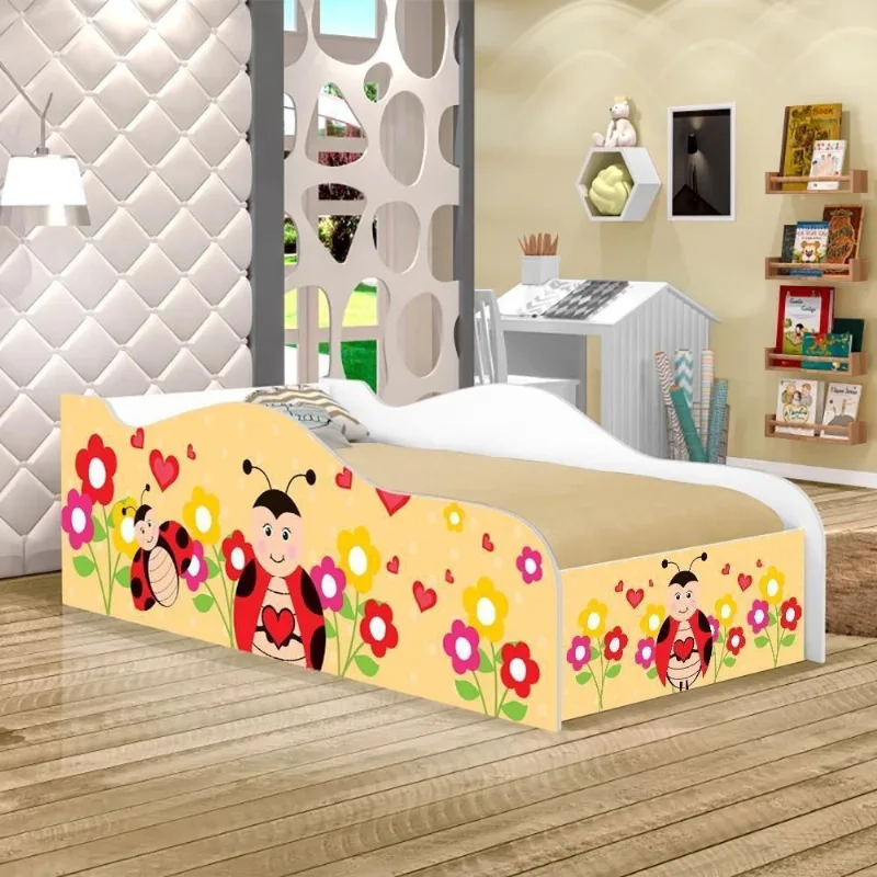 Cama Carro Fun Adesivada Joaninha Solteiro