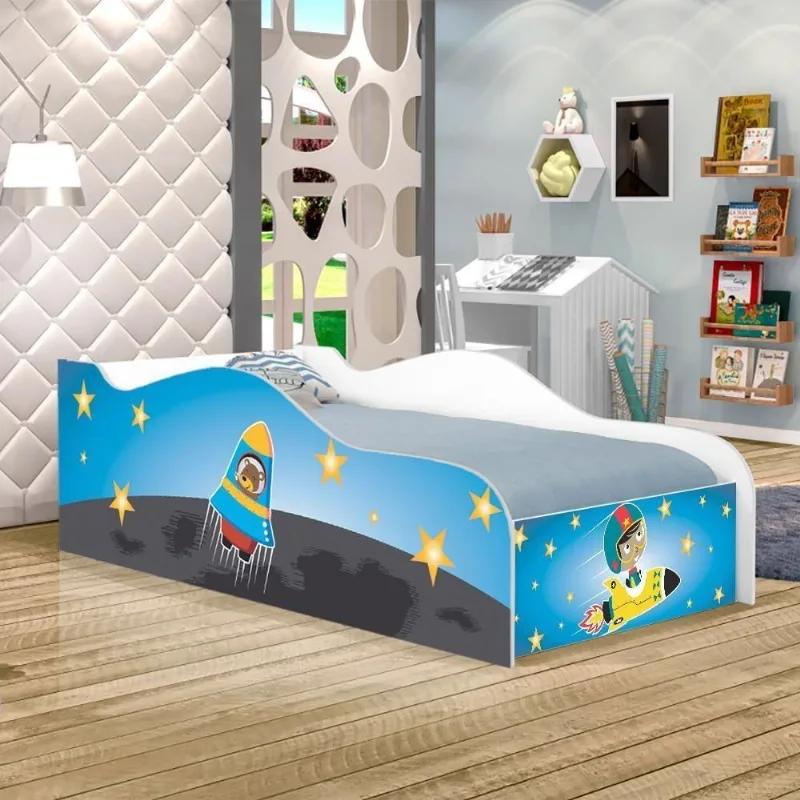 Cama Carro Fun Adesivada Astronauta E Foguete Solteiro