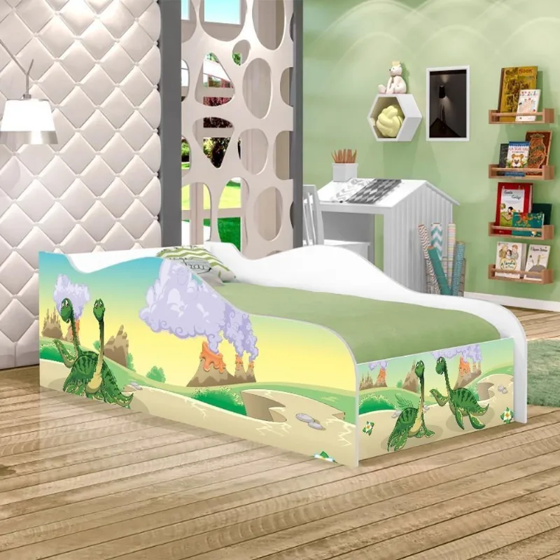 Cama Carro Fun Adesivada Dinossauro Irmãos Solteiro
