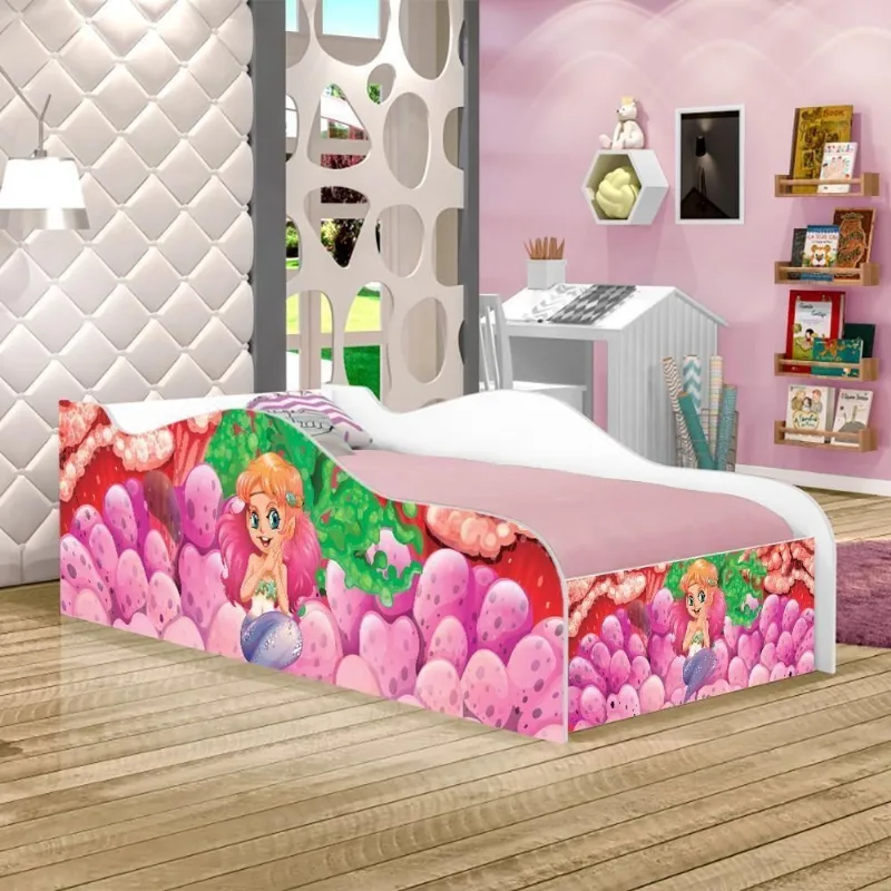 Cama Carro Fun Adesivada Sereia E Corais Solteiro