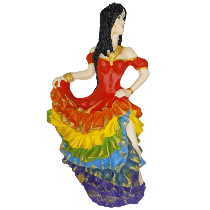 Estatua Imagem Cigana A Batizar - 25cm - Vestido Vermelho Saia Colorida Gesso