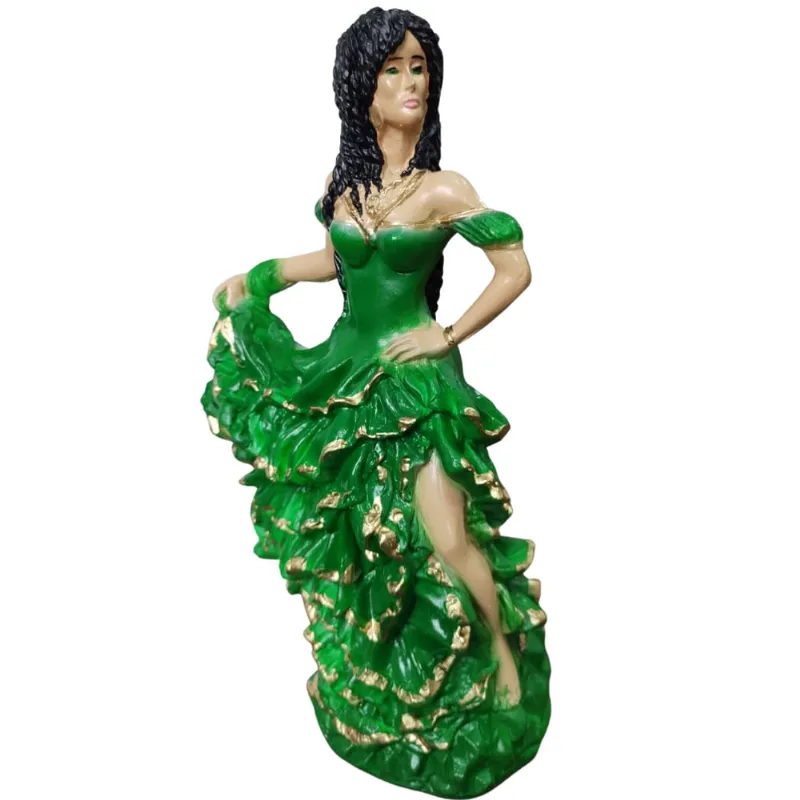 Escultura Estatua Imagem Cigana A Batizar - 25cm - Vestido Verde