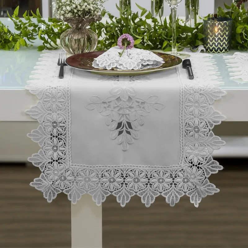 Trilho de Mesa Argivai Piquet Blanc 40cm x 2,20cm