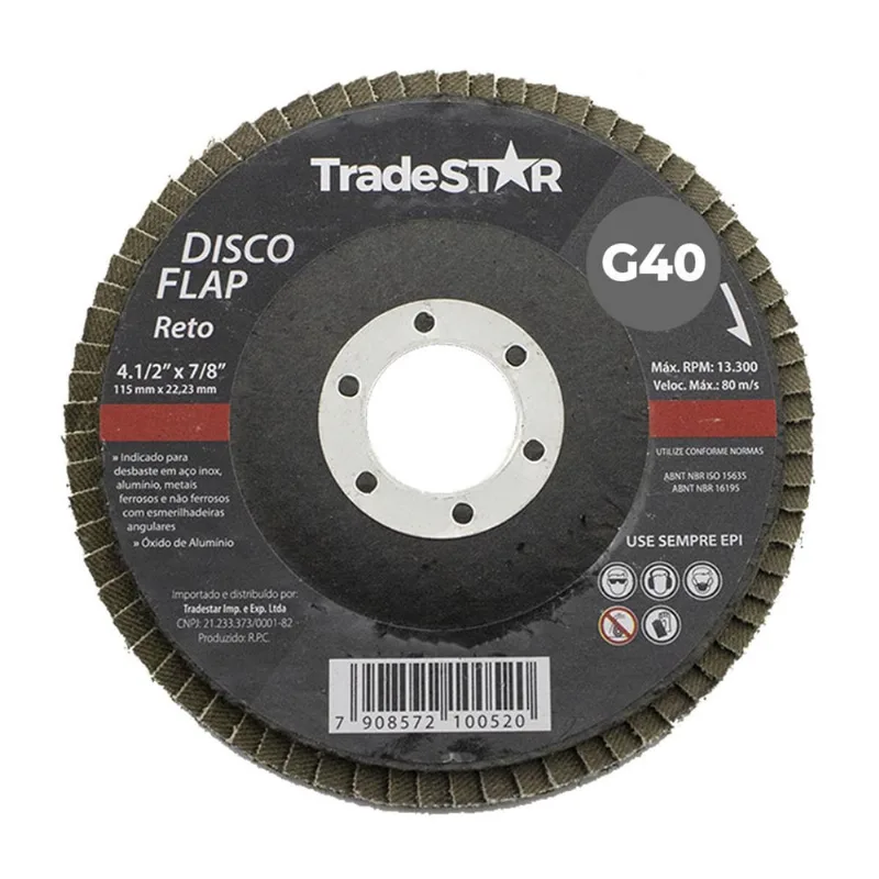 Kit 10 Disco Flap Reto 115Mm Lixa Tradestar - G40