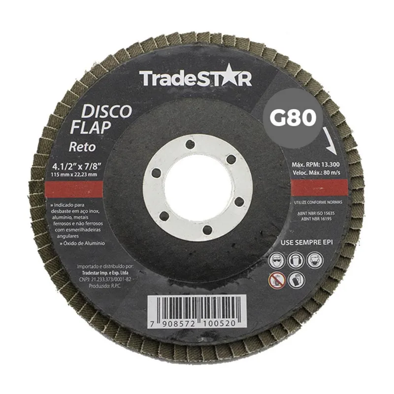 Kit 10 Disco Flap Reto 115Mm Lixa Tradestar - G80