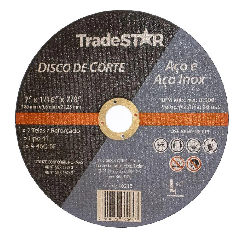 Disco Corte Fino Inox 7 X 1,6mm Esmerilhadeira Tradestar