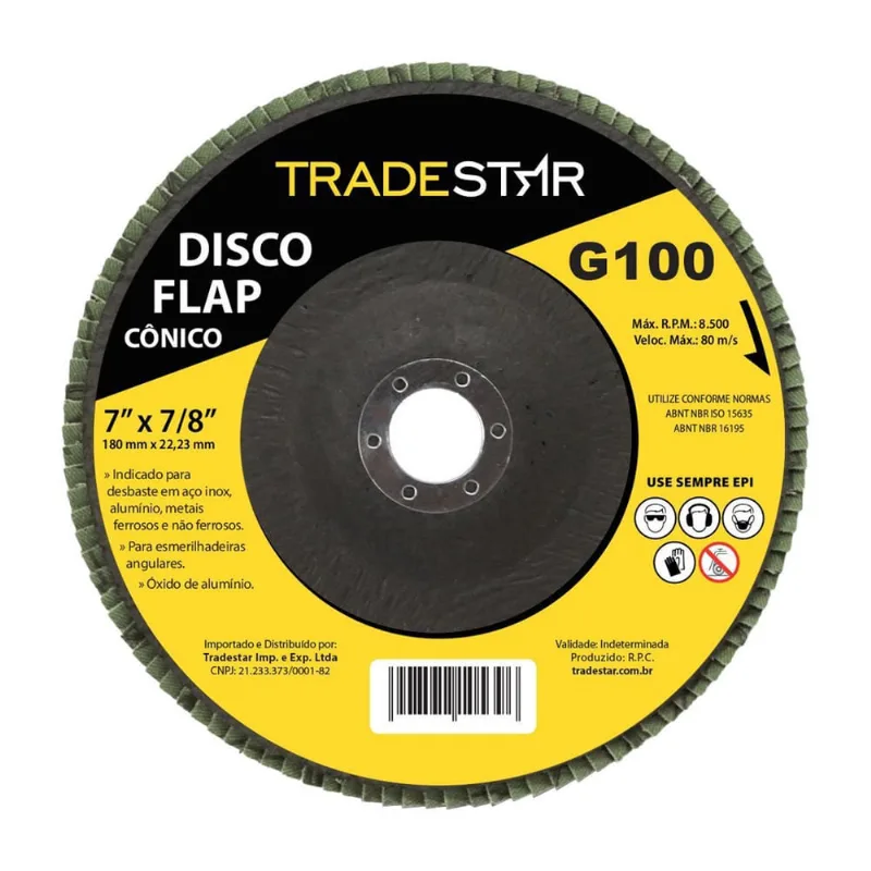 Disco Flap Conico 7 180Mm Fds180-100Fc Z100 Grão 100