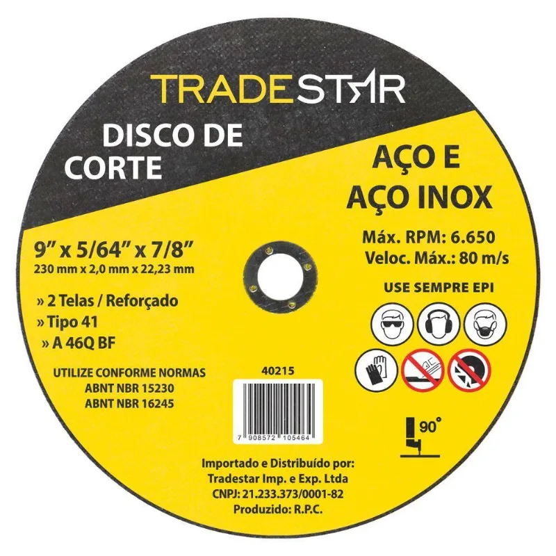 Disco Corte Inox 9 230x2,0 Mm Esmerilhadeira Tradestar