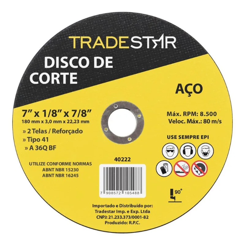 Disco De Corte Metal 7 180X3,0 Mm Furo 22/23 Mm