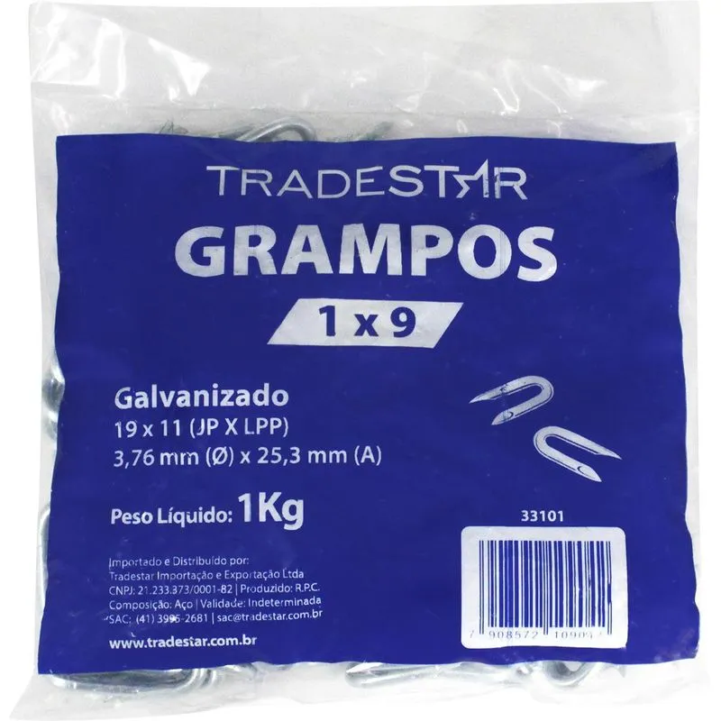 Grampo Cerca Arame Farpado E Liso 1x9 Saco 1kg Tradestar