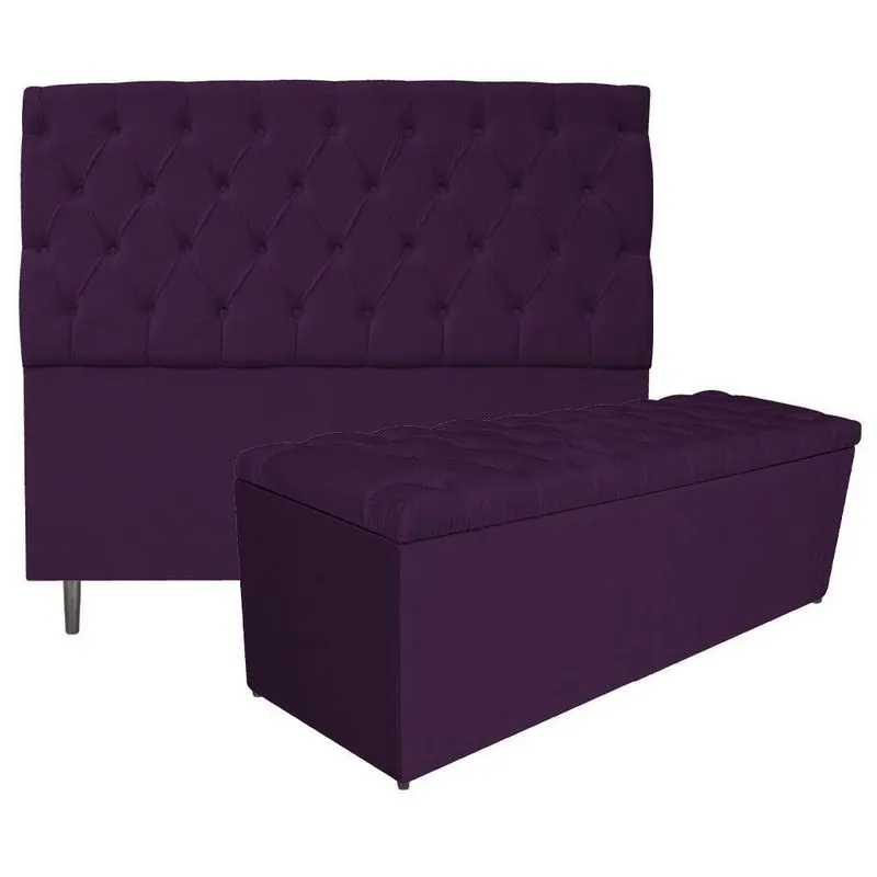 Kit Cabeceira e Calçadeira Liverpool 195 Cm King Size Roxo