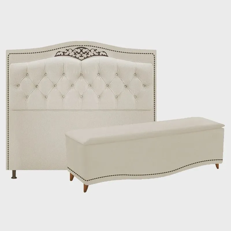 Kit Cabeceira e Calçadeira Yasmim 140 cm Casal Suede Bege - adj Decor
