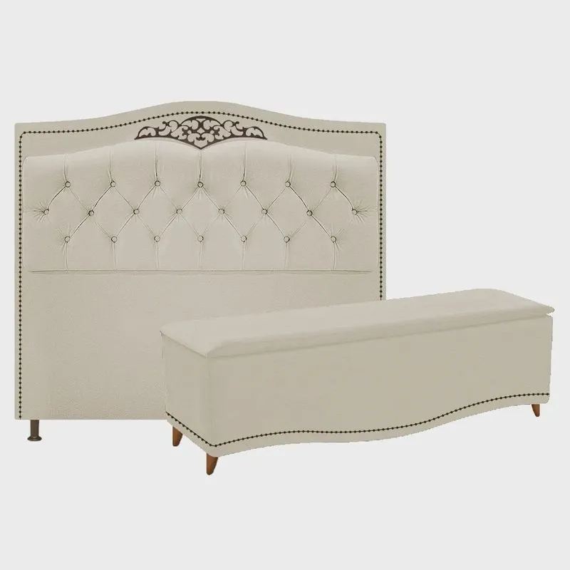 Kit Cabeceira e Calçadeira Yasmim 195 cm King Size Corano Bege - adj Decor
