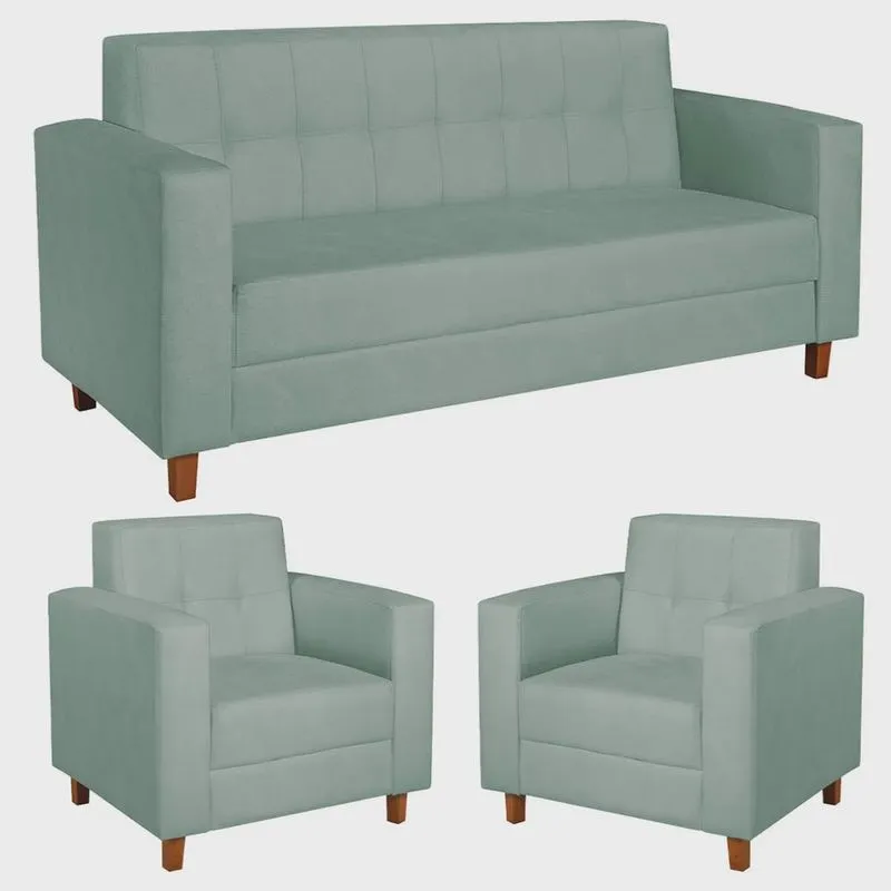 Kit Sofá 2 Lugares e 2 Poltronas Denver Suede Azul Tiffany - adj Decor