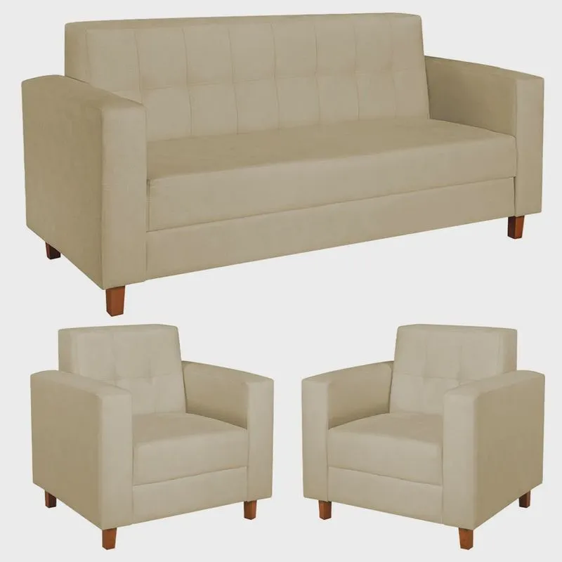 Kit Sofá 2 Lugares e 2 Poltronas Denver Suede Bege - adj Decor