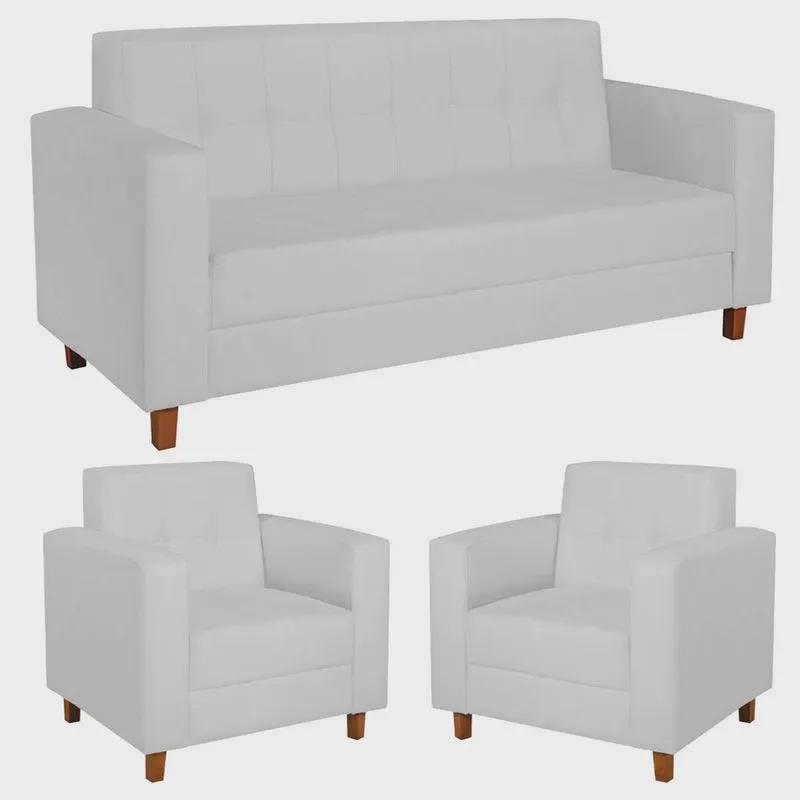 Kit Sofá 2 Lugares e 2 Poltronas Denver Suede Branco - adj Decor