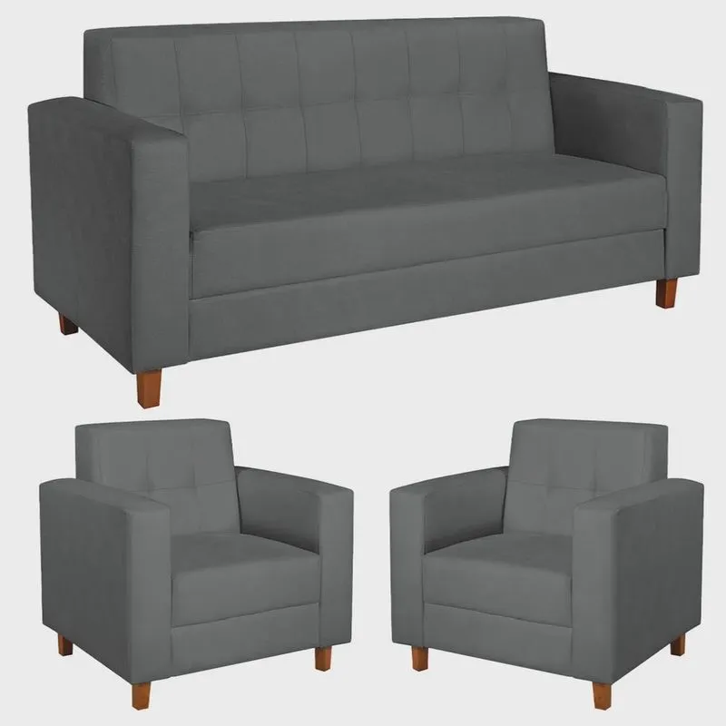 Kit Sofá 2 Lugares e 2 Poltronas Denver Suede Cinza - adj Decor